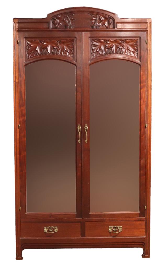 Art Nouveau Carved Mahogany Wardrobe (1 of 10)