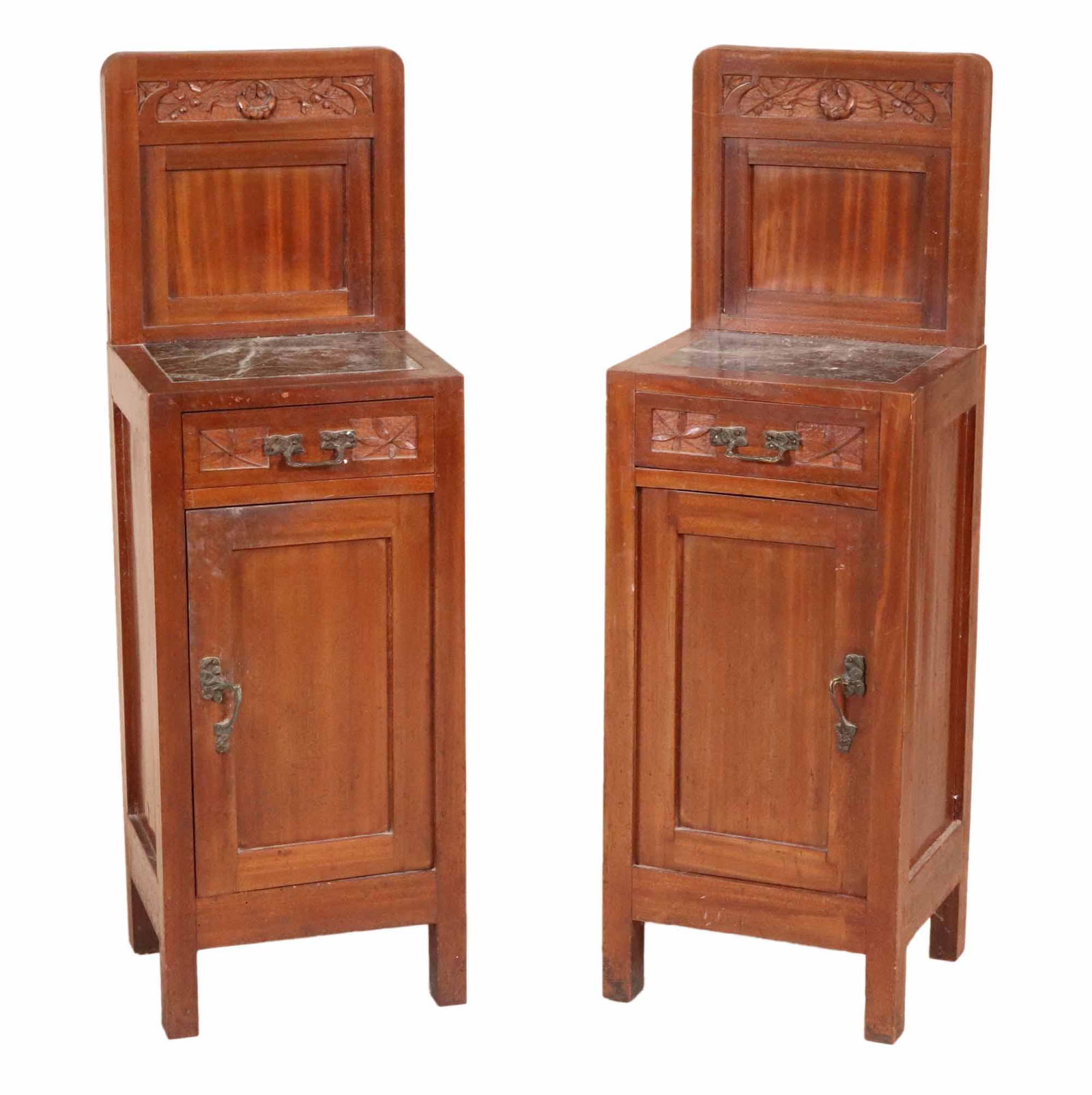 Pair of Art Nouveau Marble Top Side Cabinets (1 of 8)