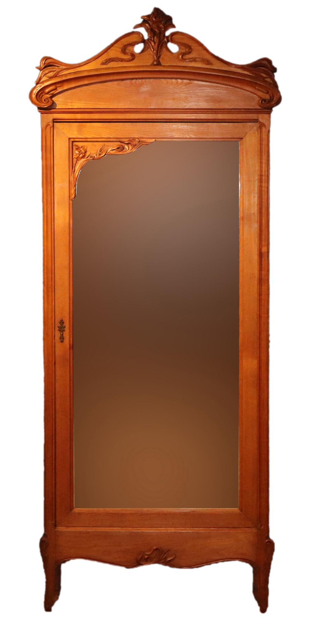Art Nouveau Oak Mirrored Wardrobe (1 of 13)
