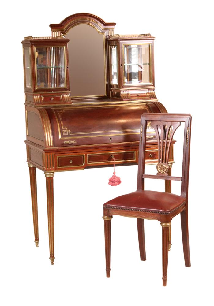 Louis XVI Style Brass Inlaid Cylinder Front Desk (1 of 20)