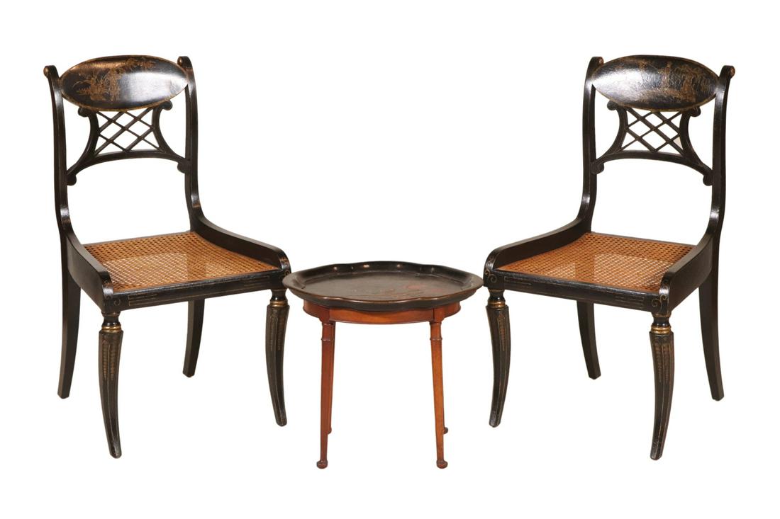 Pair of Chinoiserie Decorated Ebonized Chairs (1 of 12)