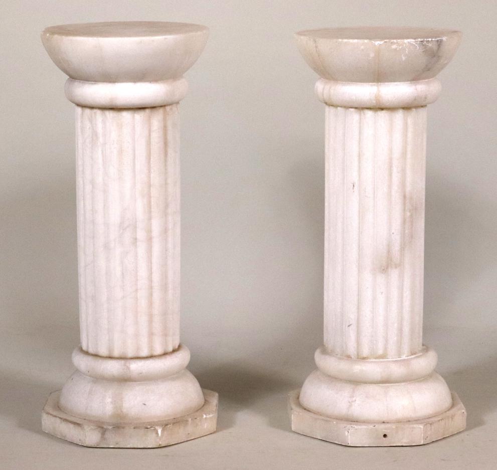 Pair of Diminutive White Marble Pedestals (1 of 14)