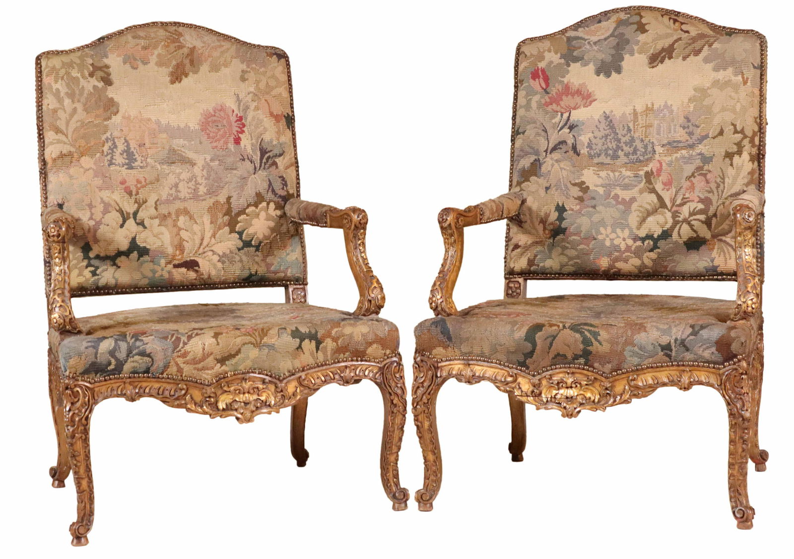 Pair of Louis XV Giltwood Fauteuils (1 of 9)