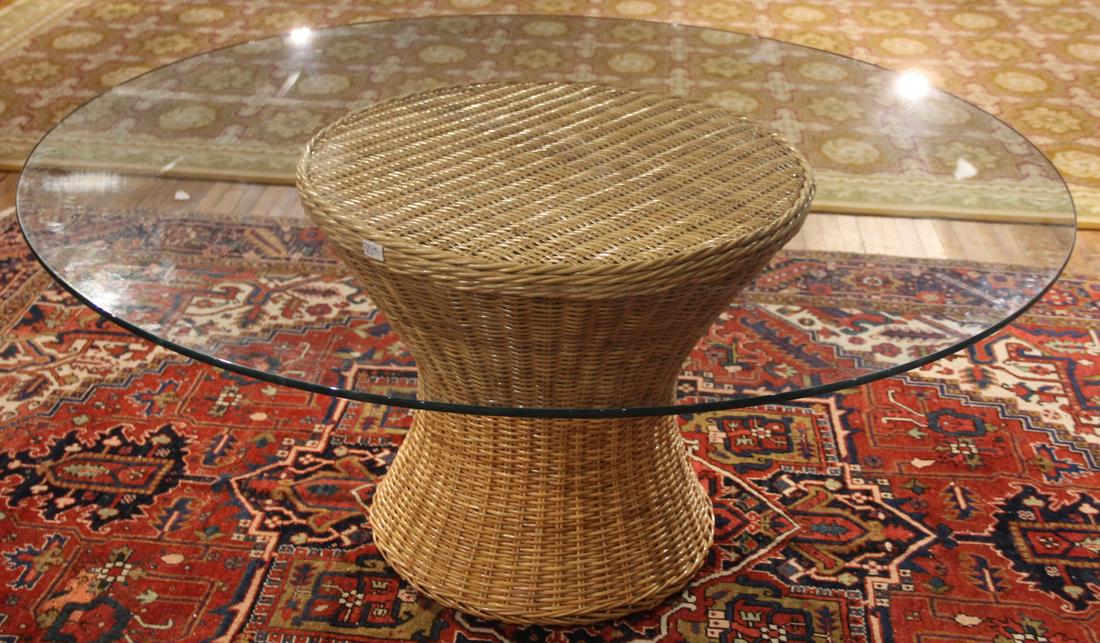 Rattan and Glass Top Round Dining Table (1 of 4)