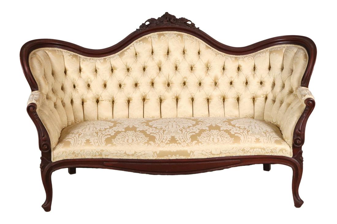 Victorian Upholstered Walnut Settee (1 of 9)