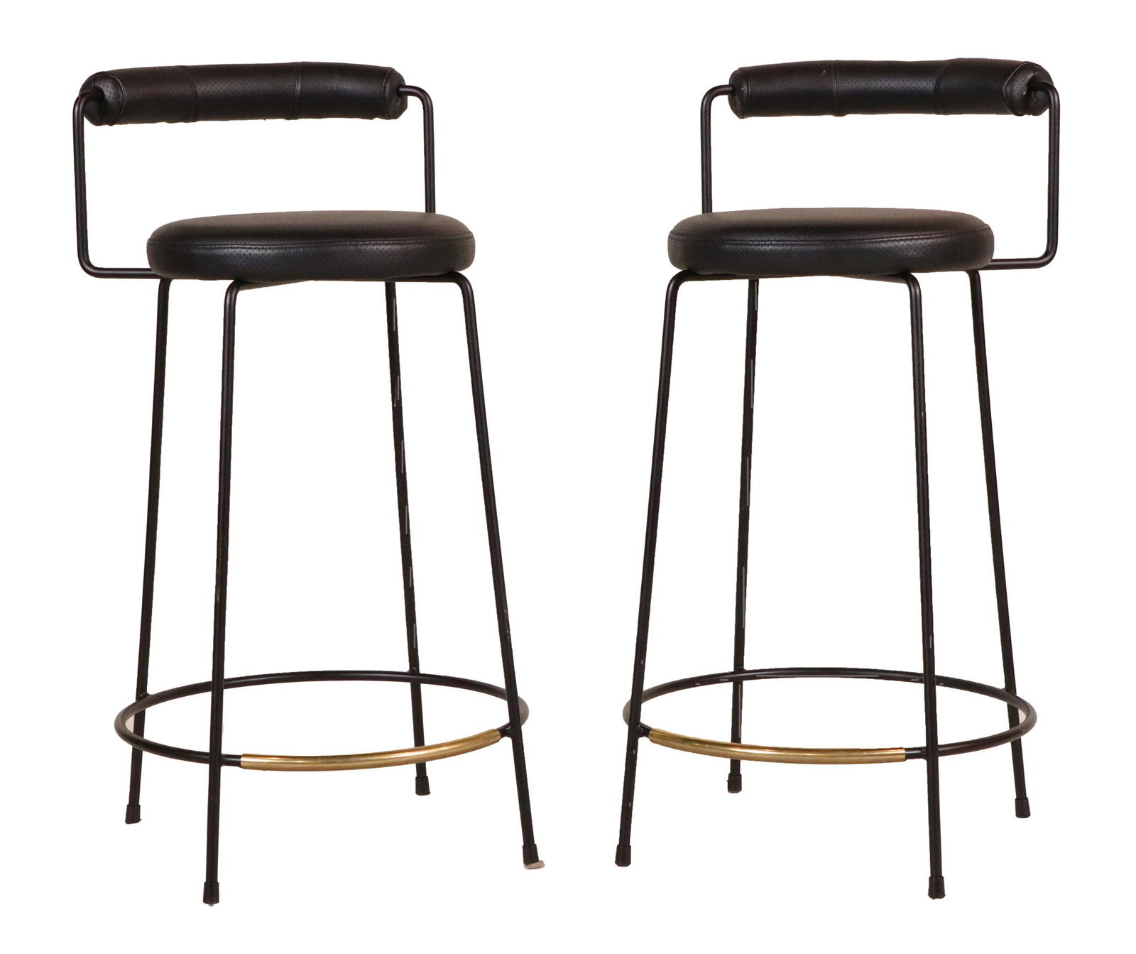 Pair of Modern Black Leather and Metal Barstools (1 of 6)