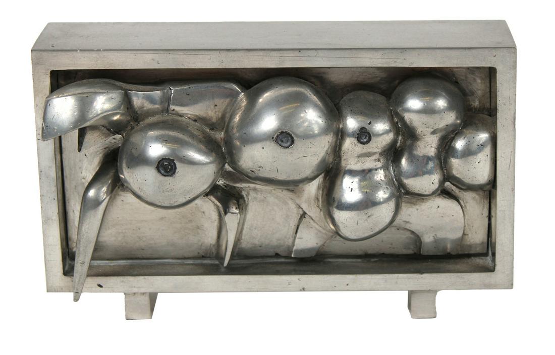 Bernard Meadows, Maquette for Large Crab Relief: (British, 1915-2005) silvered bronze, edition number unknown, unsigned 3-1/2"h x 6-1/4"w x 1-1/2"d Provenance: Gifted from the artist in 1991; Property from the Estates of David and Laura Finn, Westch