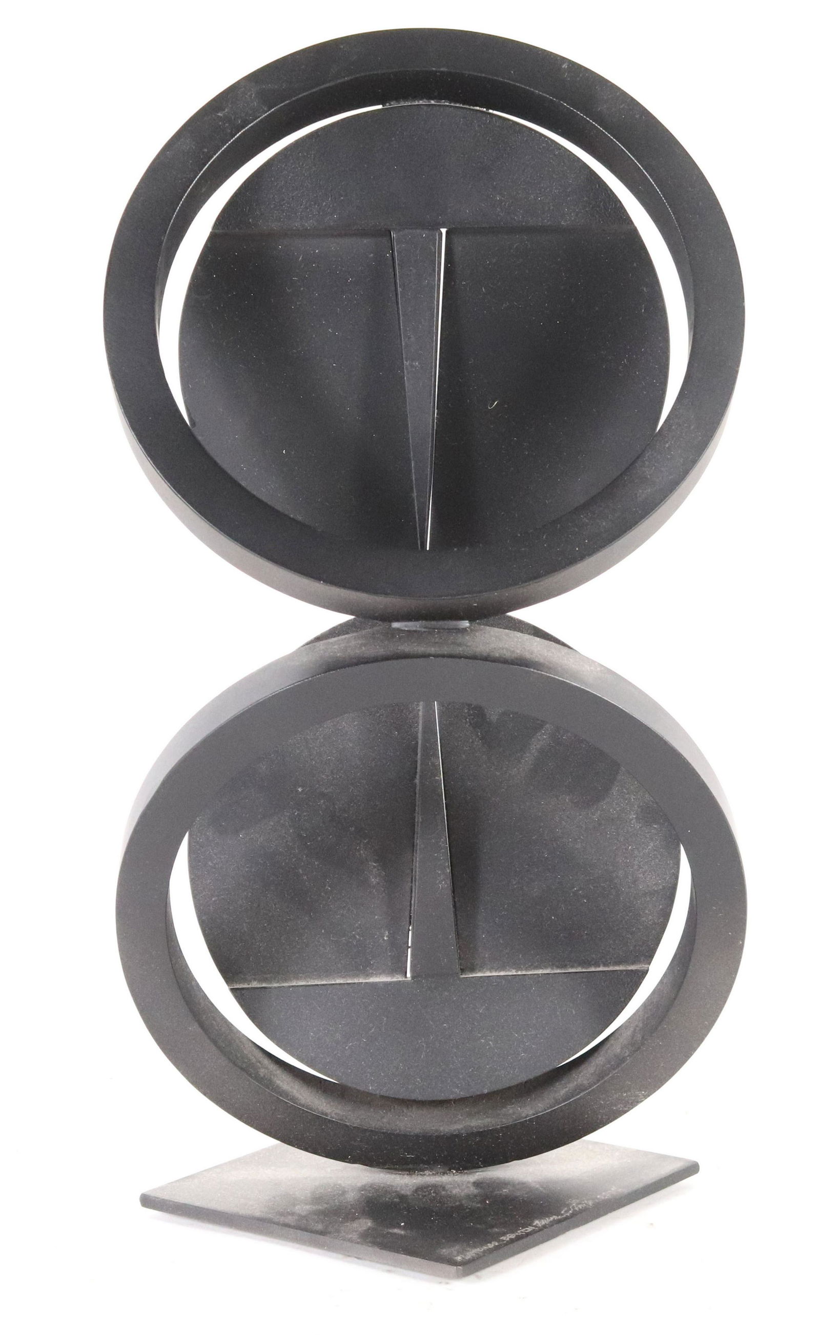 Fletcher Benton, "Double Folded Circle": (American, 1931-2019) 2002, welded metal, signed and dated on base 14-1/2"h x 5-1/2"w x 5-1/2"d Provenance: Property from the Estates of David and Laura Finn, Westchester County, NY
