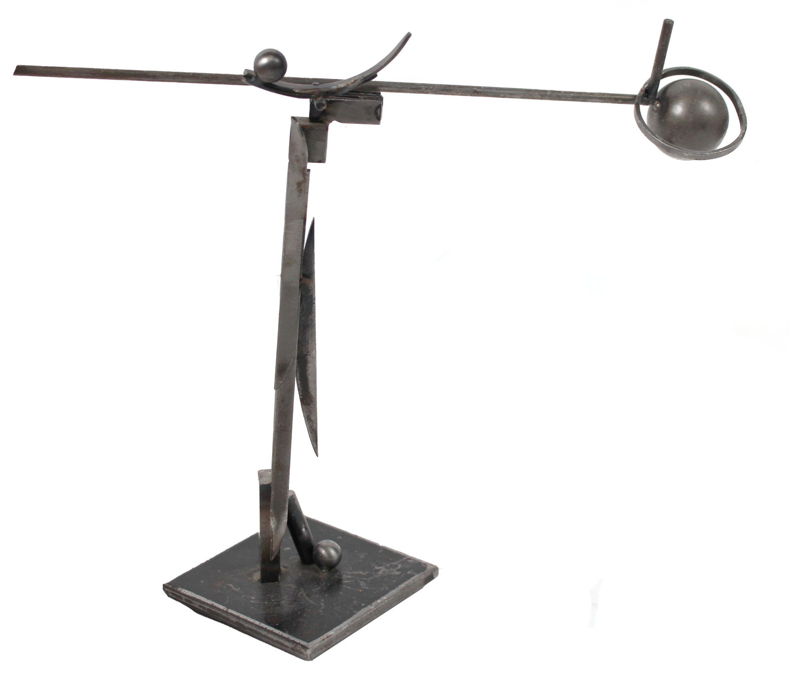 Fletcher Benton, Welded Metal Maquette: (American, 1931-2019) 2003, signed and dated on base, with later label "FB298" Pendulum has come loose from its anchor Appx. 9"h x 2-1/2"w x 2-1/2"d Provenance: Property from the Estates of David and