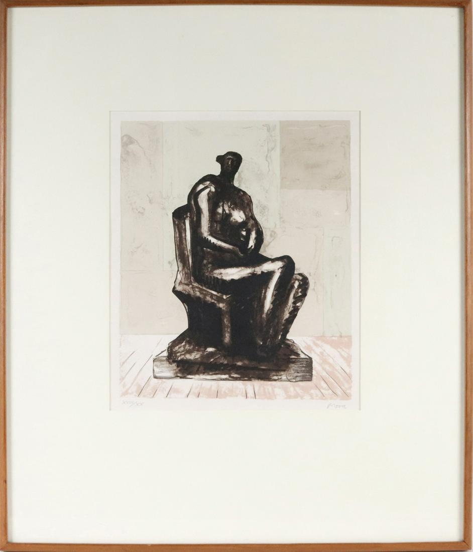 Henry Moore, Color Lithograph, Seated Figure: (British, 1898-1986) 1973, signed l.r. and numbered XVIII/XX l.l. Overall: 26-1/2"h x 22-3/4"w Sight: 13-1/4"h x 11"w Provenance: Property from the Estates of David and Laura Finn, Westchester County,