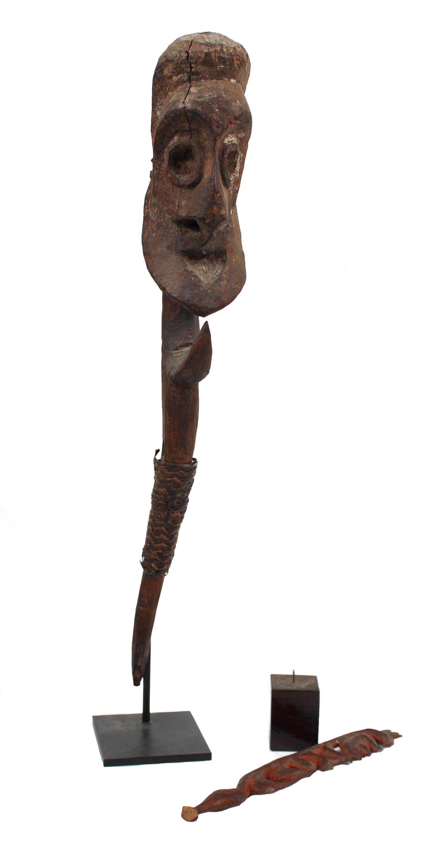 Inyai Village Handheld Ceremonial Object: Upper Karawari River, Papua New Guinea, together with a smaller carved wooden hook, 2 pieces total Ceremonial object: appx. 21"h Hook: 9"h Provenance: The first from Sepik River Safaris, New Guinea; t
