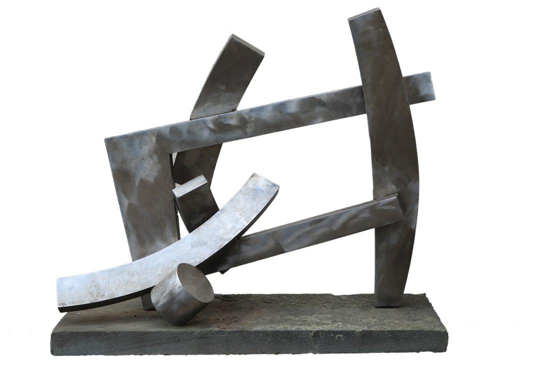 Joseph McDonnell, Metal, Abstract Form: On stone base Appx. 24"h x 24"w Provenance: Property from the Estates of David and Laura Finn, Westchester County, NY