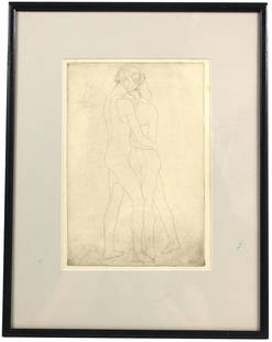 Richard Hamilton, Etching, "Embrace (L.14)": (British, 1922-2011) 1940 or 1953 Overall: 16-1/8"h x 12-1/2"w Sight: 9-1/2"h x 6-1/2"w Provenance: Galerie Herbert Meyer-Ellinger, Frankfurt; Property from the Estates of David and Laura Finn, Westch