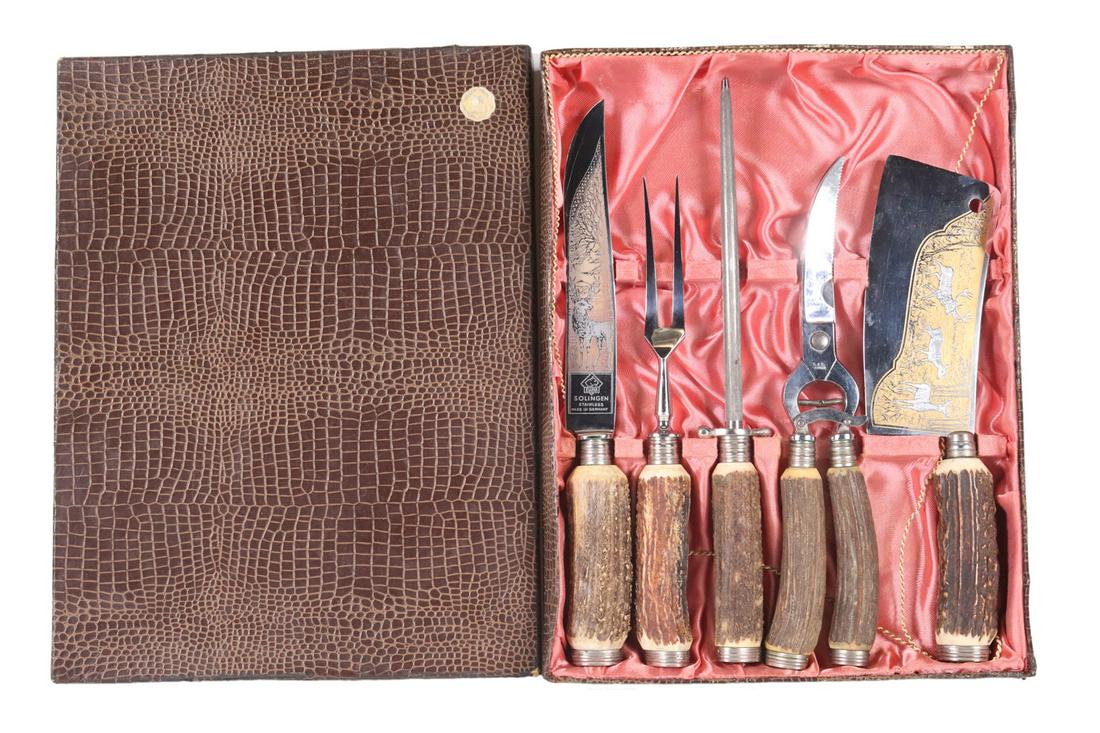 Solingen Bladed Stag Engraved Carving Set (1 of 15)