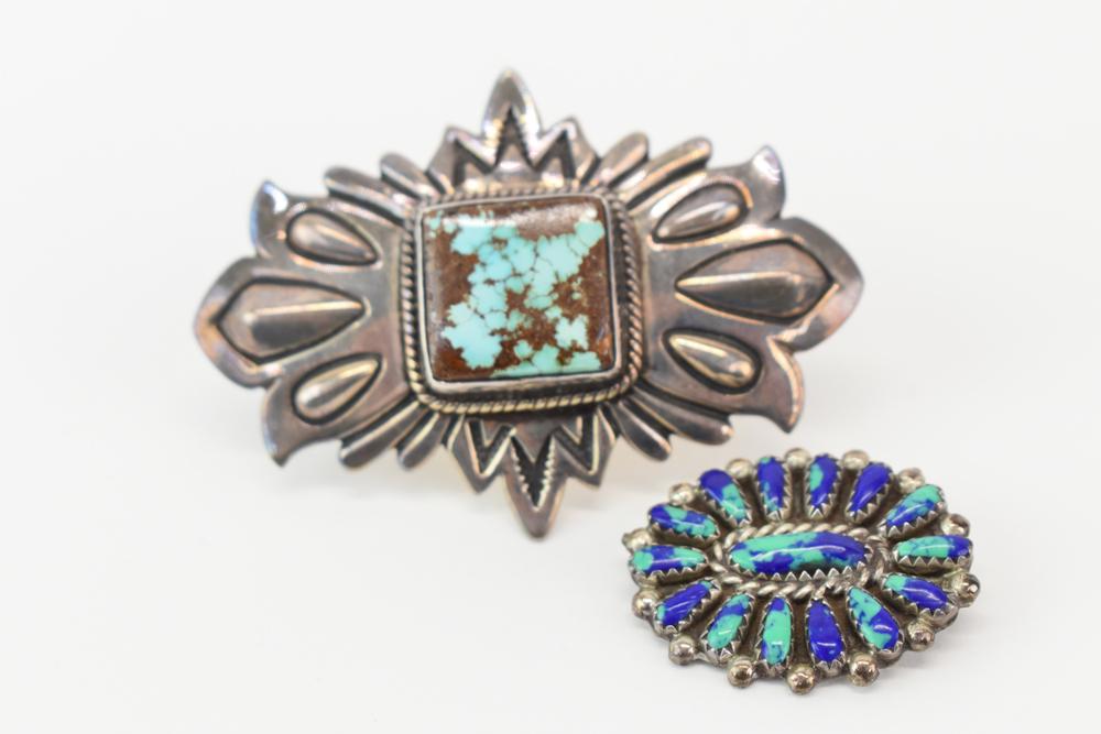 Two Sterling Silver and Natural Stone Brooches (1 of 5)