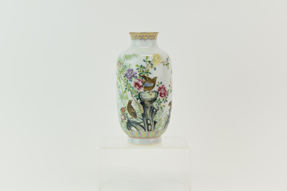 Asian Enamel Porcelain Vase with Floral and Bird (1 of 5)