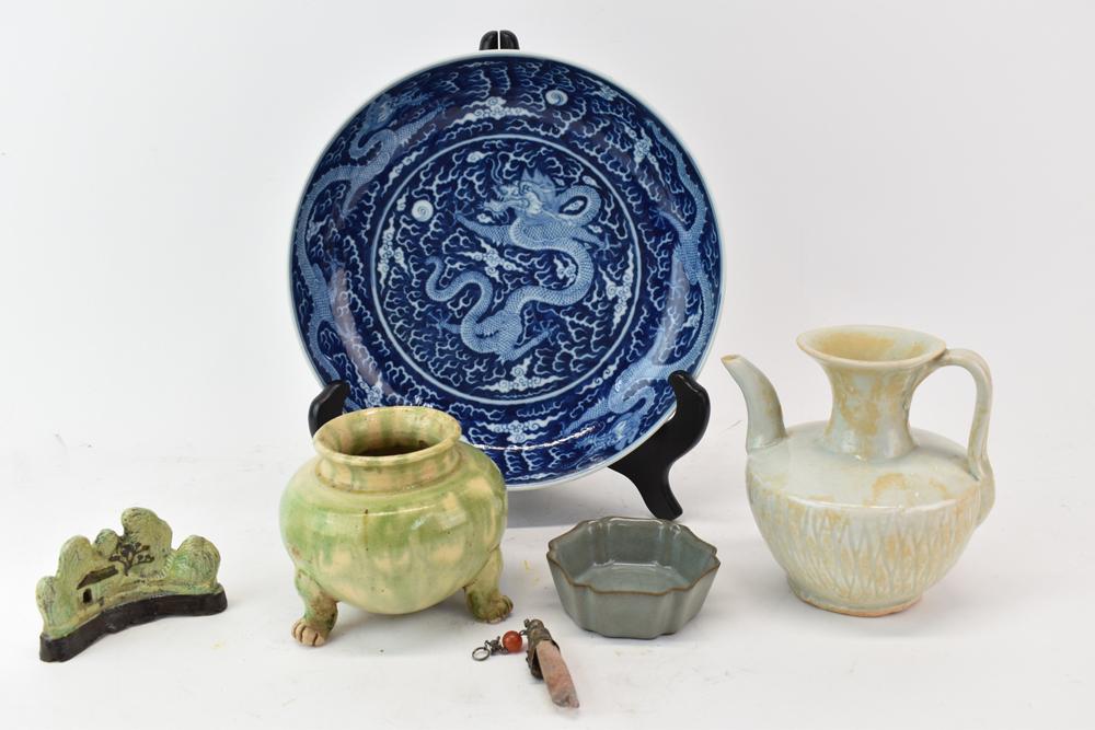 Asian Blue and White Dragon Center Bowl (1 of 12)