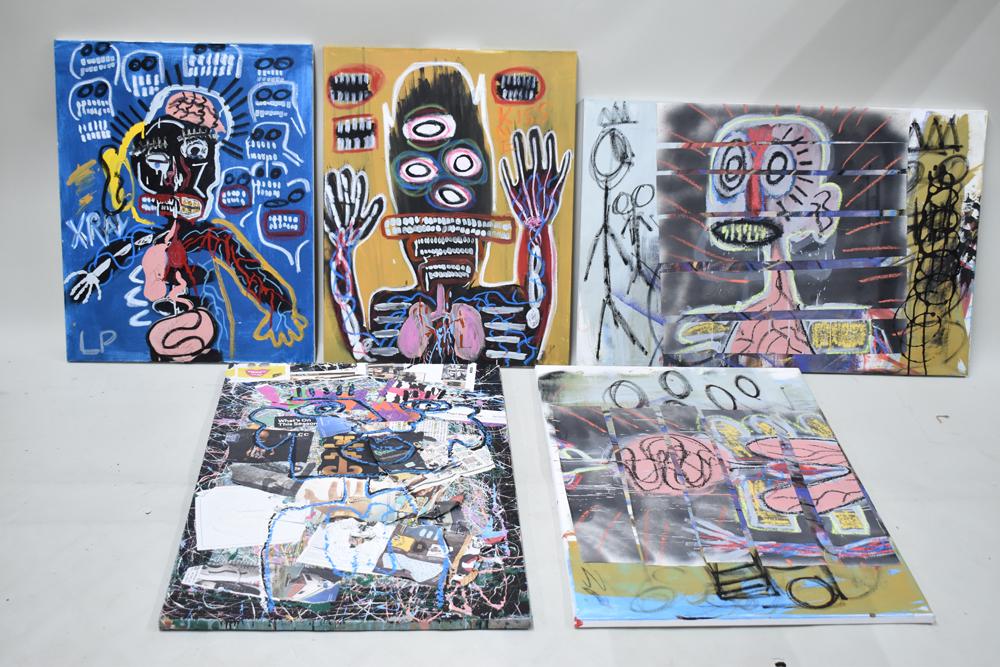 Two Assorted Basquiat Style Oil on Canvas Artwork (1 of 6)