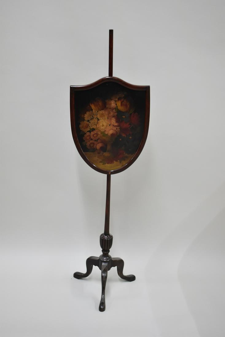 Floral-Decorated Mahogany Pole Firescreen (1 of 7)