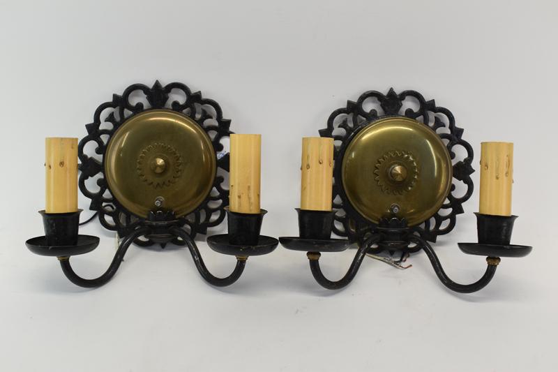 Pair of Mid Century Brass and Black Metal Sconces (1 of 4)
