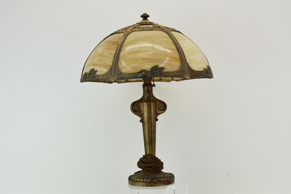 Gilt Metal Art Deco Style Table Lamp, Glass Shade (1 of 7)
