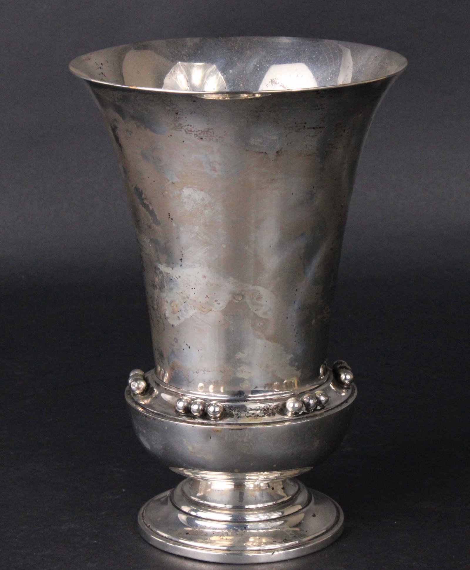 Black Starr and Gorham Sterling Retro Beaded Vase: Footed vase #287 9"h, appx. 20 t.o.