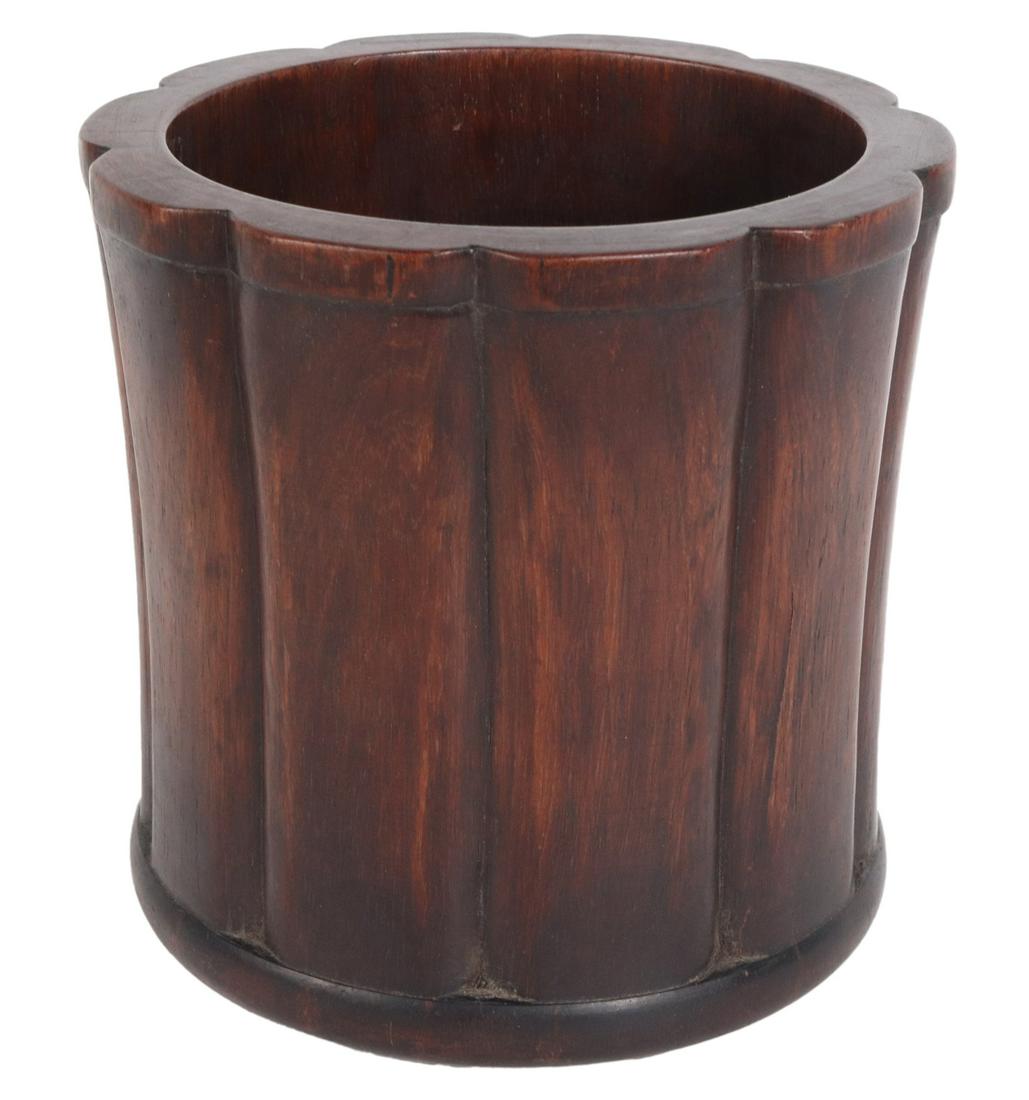 Chinese Carved Hardwood Brush Pot: Qing Dynasty 7-3/4"h x 7-3/4"dia