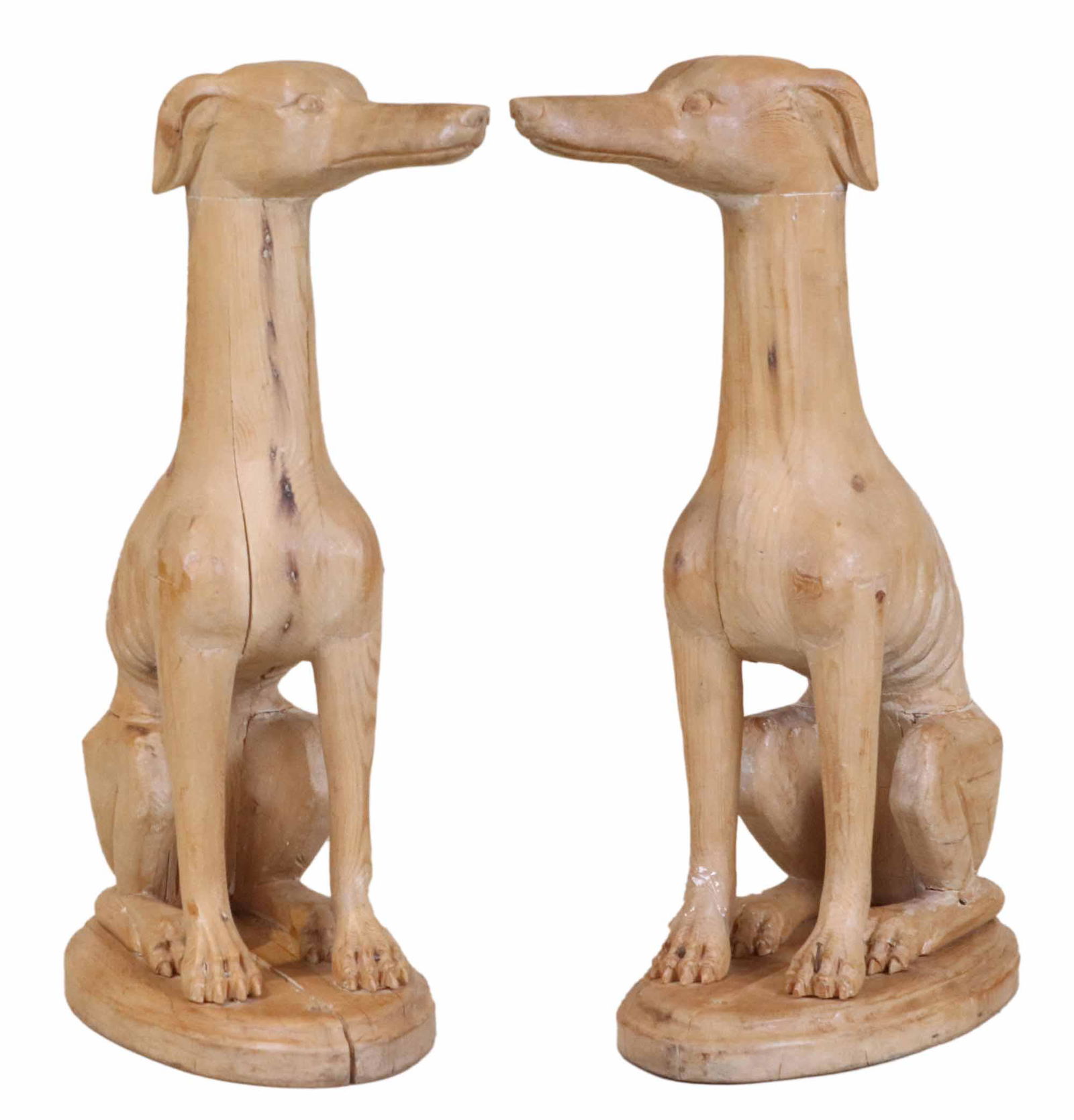 Pair of Carved Pine Whippet Statues (1 of 9)