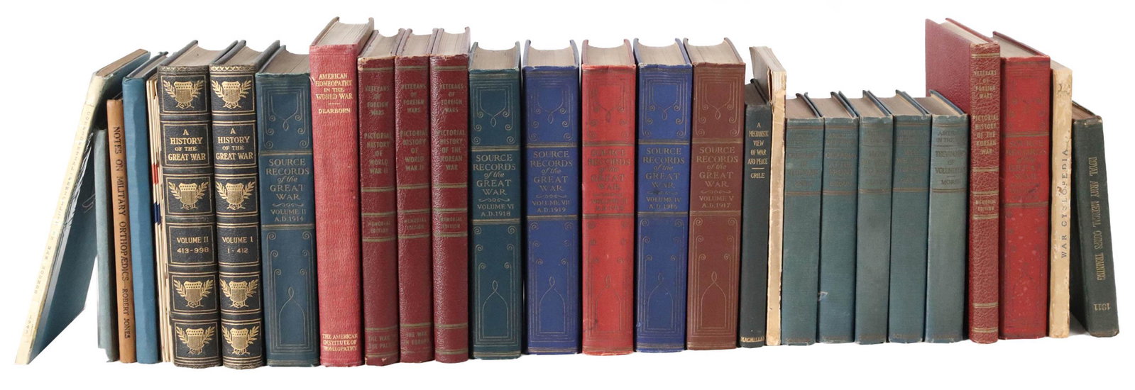 Group of Books on Medicine and the Military: Including "Royal Army Medical Corps Training", published by Harrison & Sons, London, 1911; "American Homeopathy in the World War" by Frederick M. Dearborn, published by The American Institute of Homeo