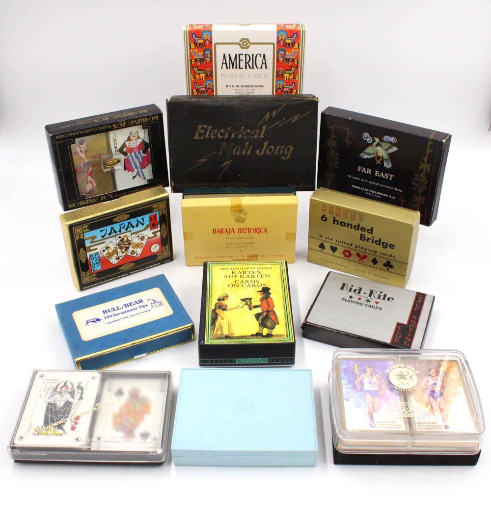 Fourteen Vintage Double Packs of Playing Cards: For bridge and rummy, including Electrical Mah-jongg