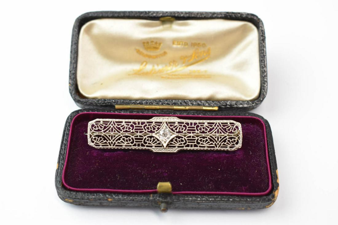 Diamond and 14K White Gold Filigree Bar Brooch (1 of 4)