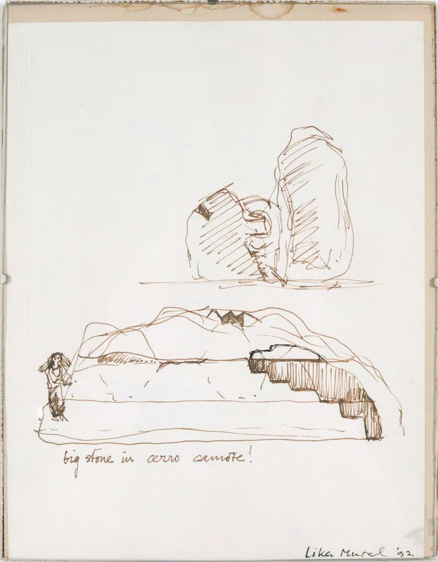 Luka Mutal, "Big Stone in Cerro Camote!": Luka Mutal, "Big Stone in Cerro Camote!", 1992, ink on paper, signed and dated l.r.c. 10-1/2"h x 8-1/8"w Provenance: Property from the Estates of David and Laura Finn, Westchester County, NY