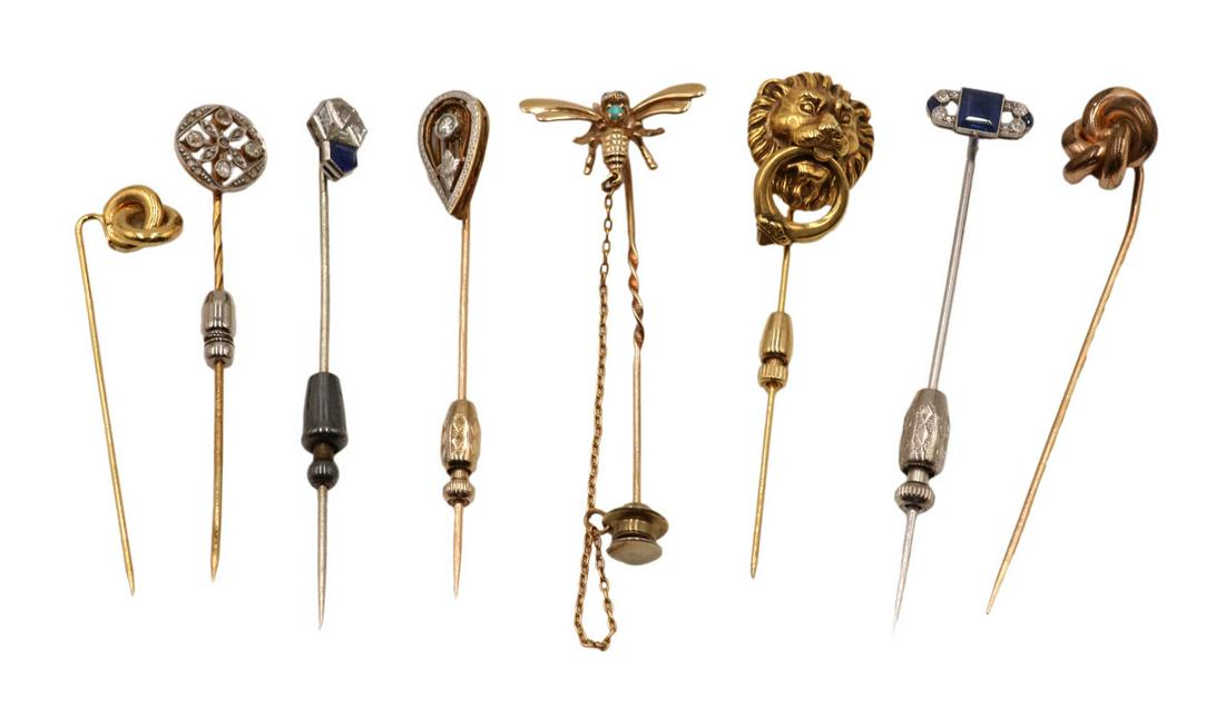 Six Yellow Gold & Gemstone Stick Pins (1 of 4)
