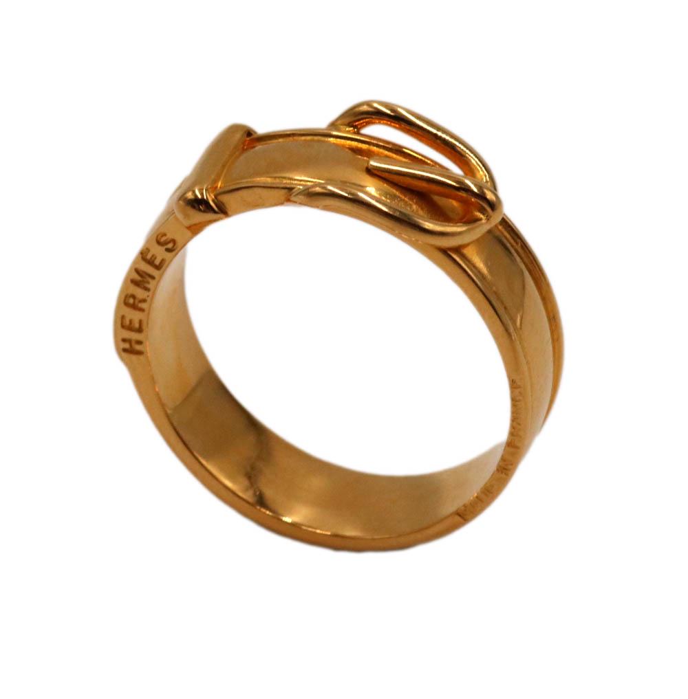 Hermes Paris, Buckle Form Gold Tone Scarf Ring (1 of 7)