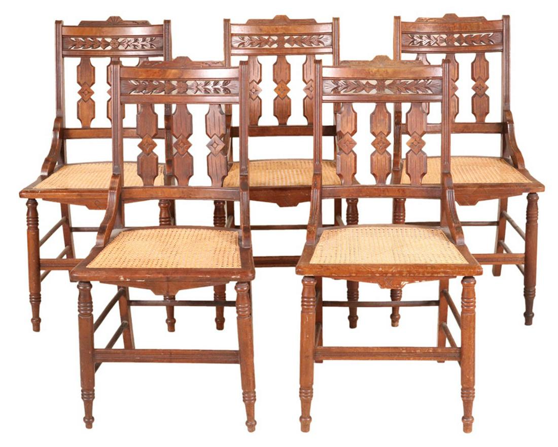 Five Eastlake Walnut Caned Seat Side Chairs (1 of 15)