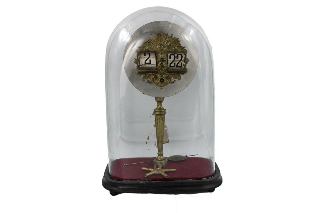 Lenkirch Flip-Clock in Glass Dome: Germany, late 19th/20th C. 17-1/2"h x 12"w x 9"d