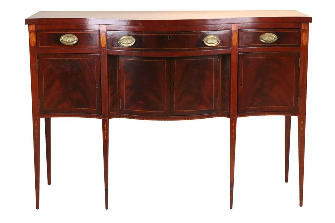Hepplewhite Inlaid Mahogany Serpentine Sideboard (1 of 13)