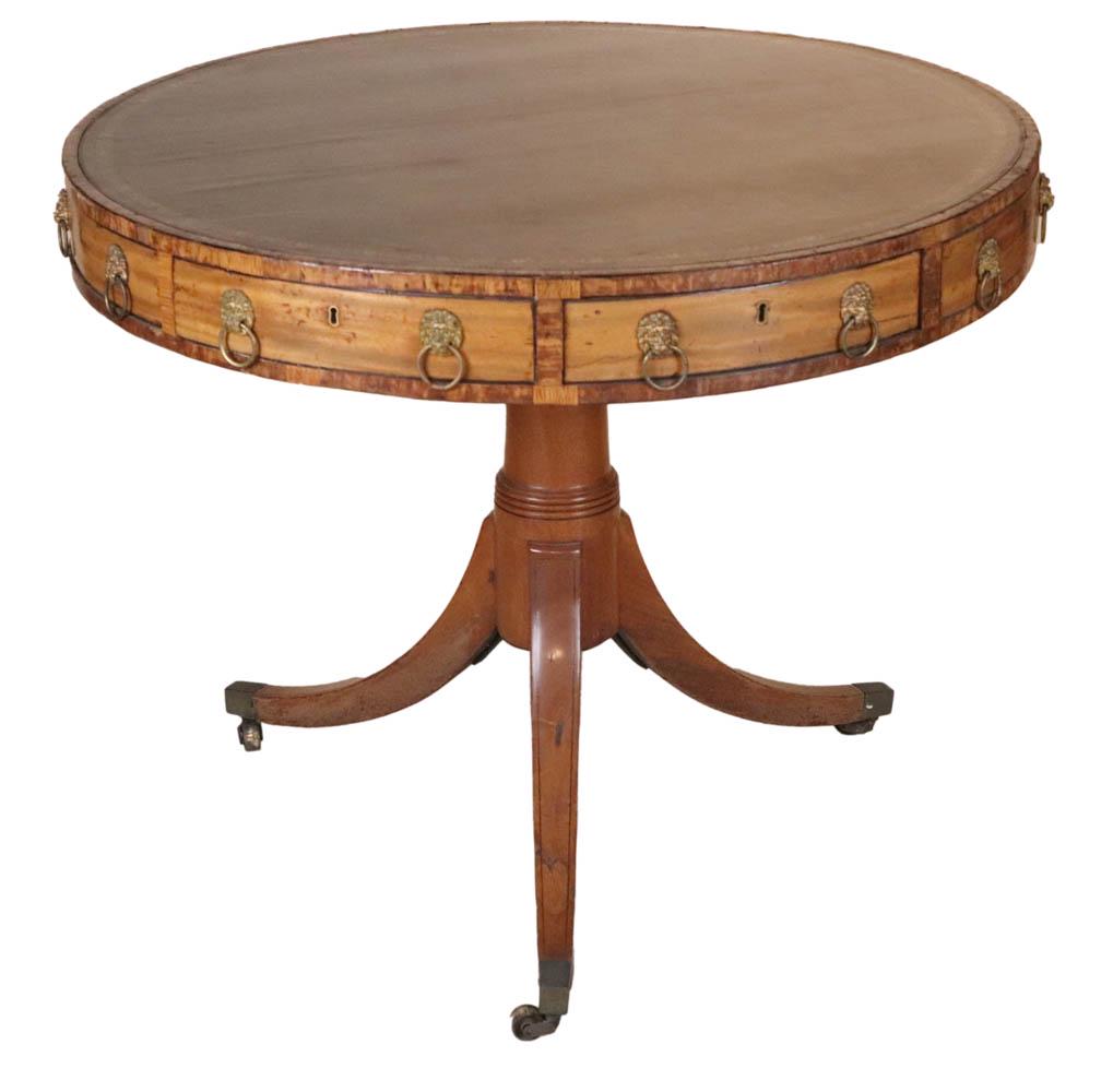 Regency Inlaid Mahogany Leather-Inset Drum Table (1 of 12)