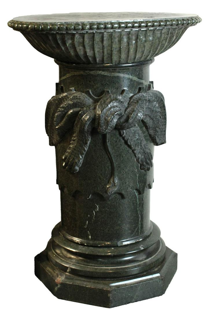 Lion-and Ribbon-Decorated Carved Green Marble Column (1 of 14)