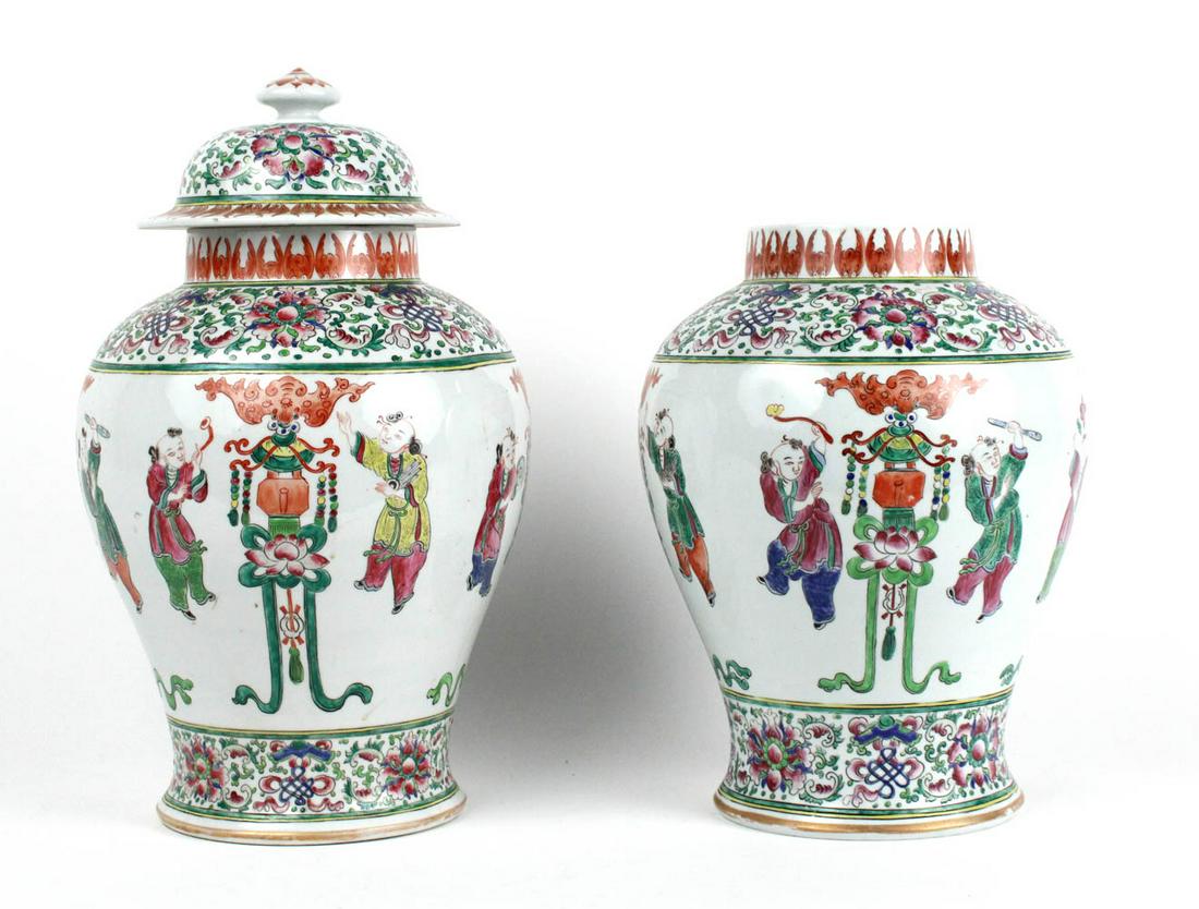 Pair of Chinese Painted Porcelain Urns (1 of 6)