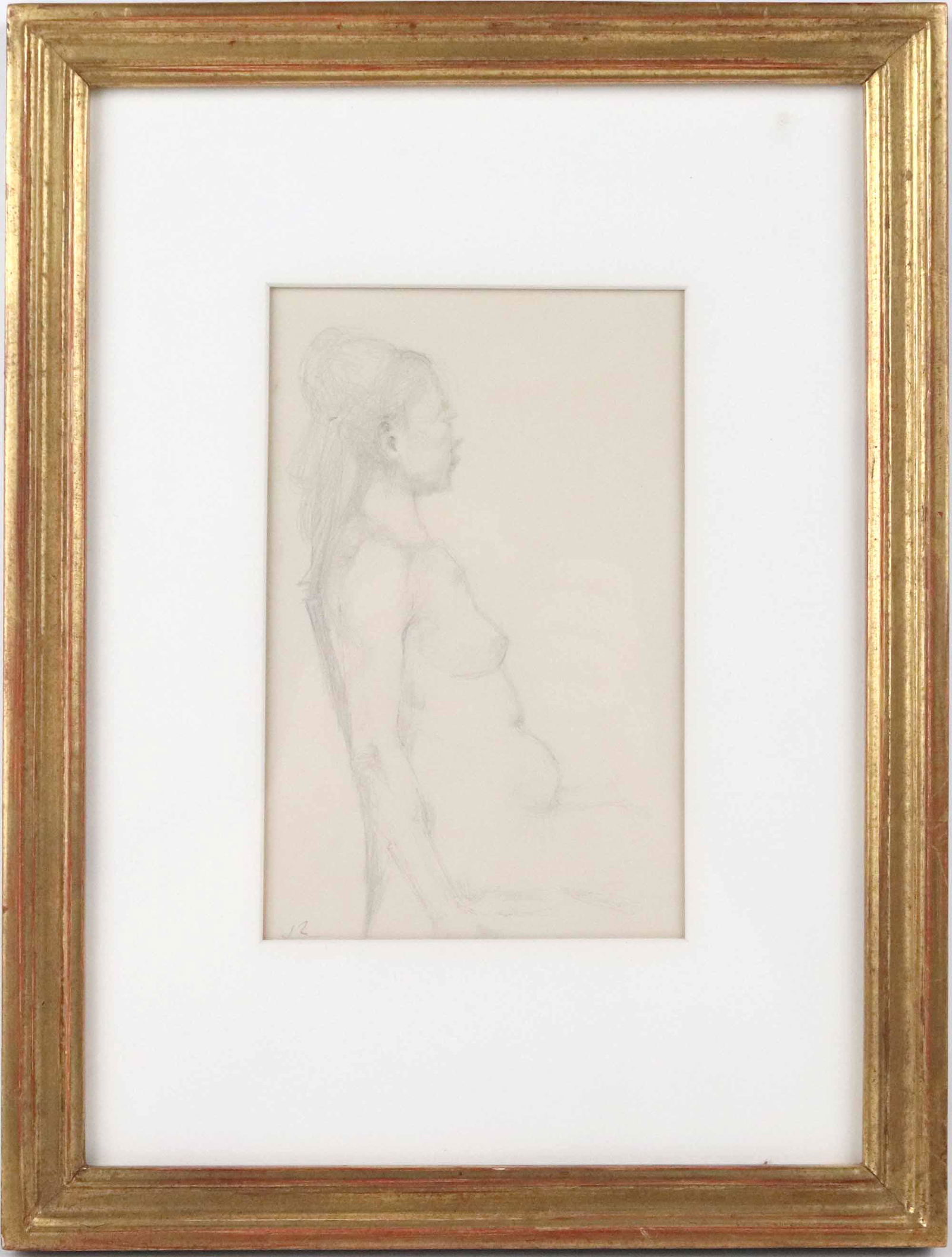Attrib. Jack Tworkov, Sketch of a Nude Woman: (American, 1900-1982) pencil on paper, initialed l.l.c. Overall: 14-1/8"h x 10-5/8"w Sight: 7-3/8"h x 4-5/8"w