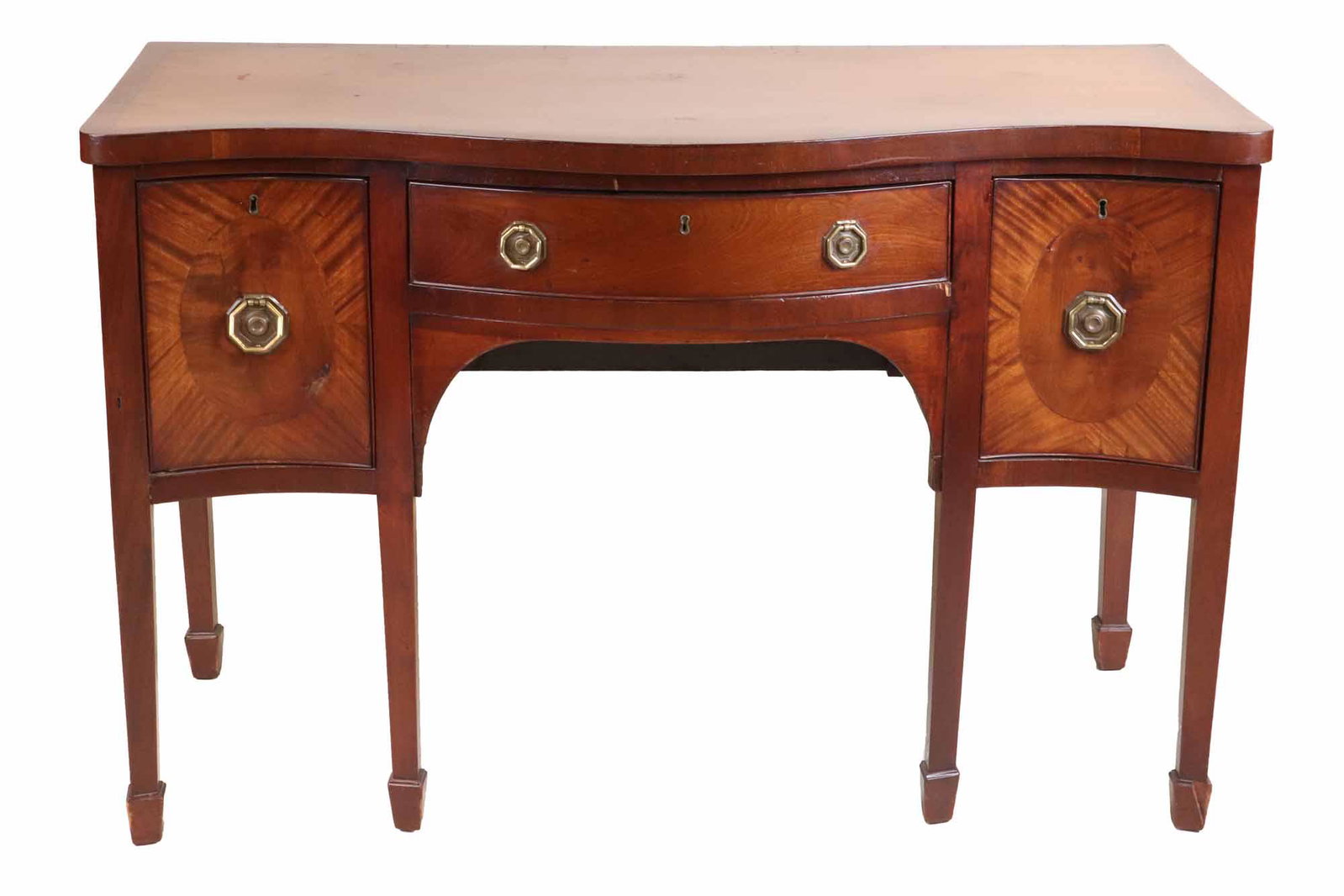 Federal Style Mahogany Sideboard: 20th C. Losses to veneer, surface distress. 35"h x 4'5-1/2"w x 25-3/4"d