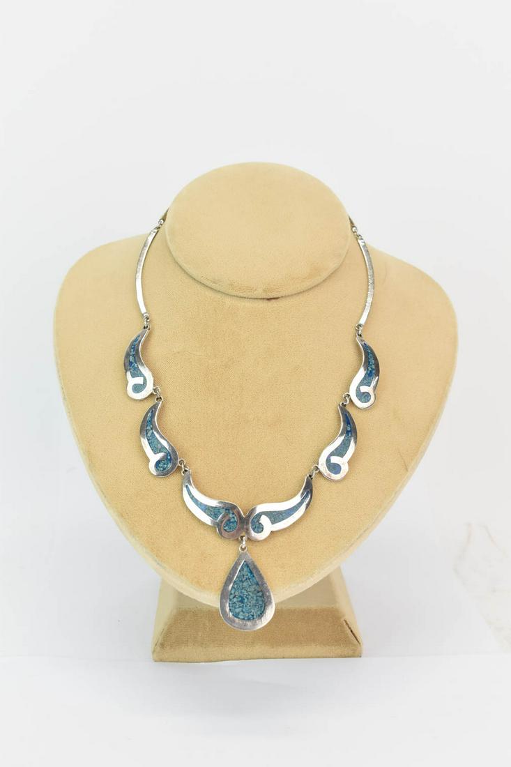 Mexican Sterling Silver and Turquoise Drop Choker (1 of 6)