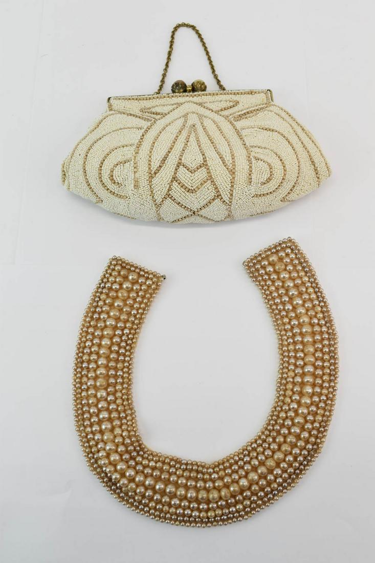 Vintage French Beaded Purse and Faux Pearl Collar (1 of 8)