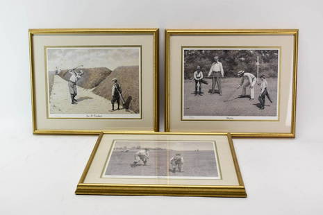 Three A.B. Frost Golf Prints in Gilt Frames: Three A.B. Frost Golf Prints in Matching Double Matting and Gilt Frames, each signed A.B. Frost lower left in plate, each numbered in pencil lower left "9/1000", and each titled on Mat ("In a Bunker",