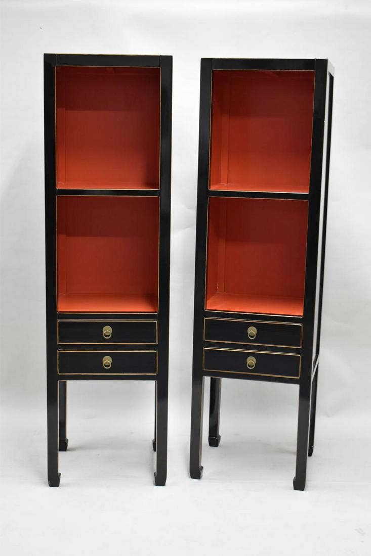 Pair of Black Lacquer Open Cabinets (1 of 5)