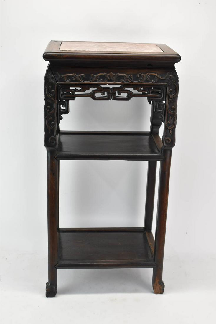 Asian Hardwood Marble Top Plant Stand (1 of 8)
