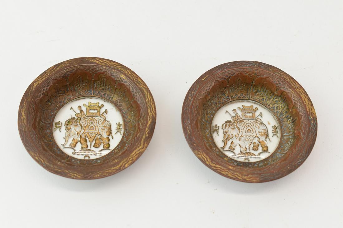 Pair of Antique Mini Indian Brass and Glass Bowls (1 of 8)