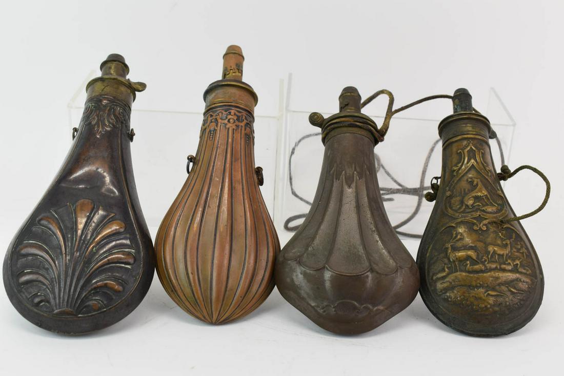 Four Antique Assorted Powder Flasks (1 of 6)