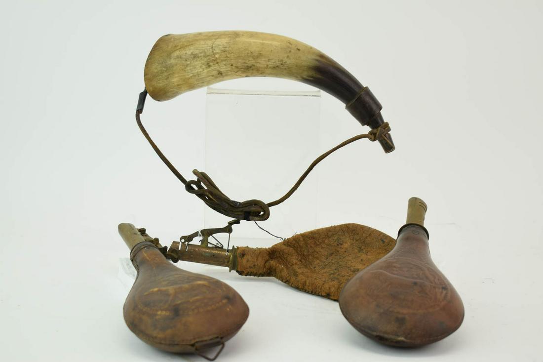 Two Antique Leather Embossed Shot Pouches (1 of 8)